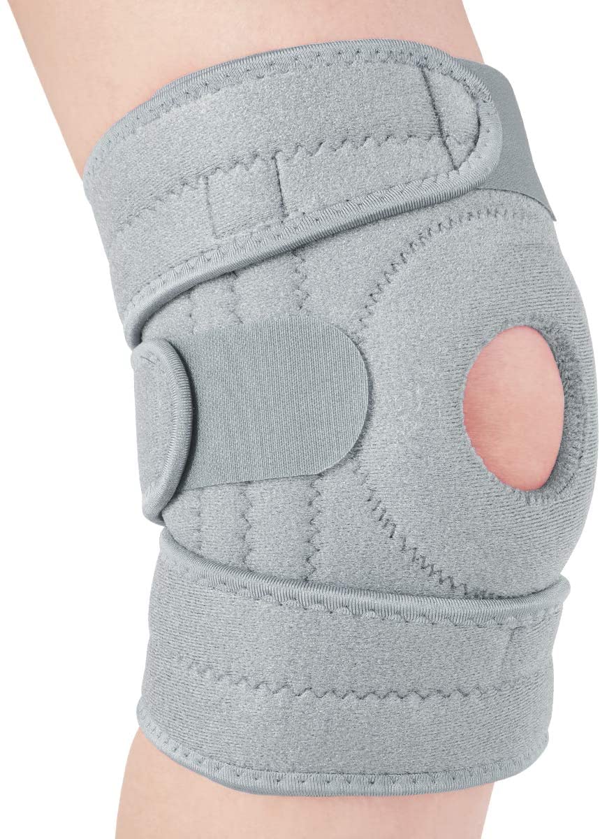 AVIDDA Knee Support with Open-Patella Design for Joint Pain, Sports, Injury Rehabilitation, Adjustable Knee Brace for Men Woman with 3 Straps, for Knee Circumference (12.5" to 18.5") Grey
