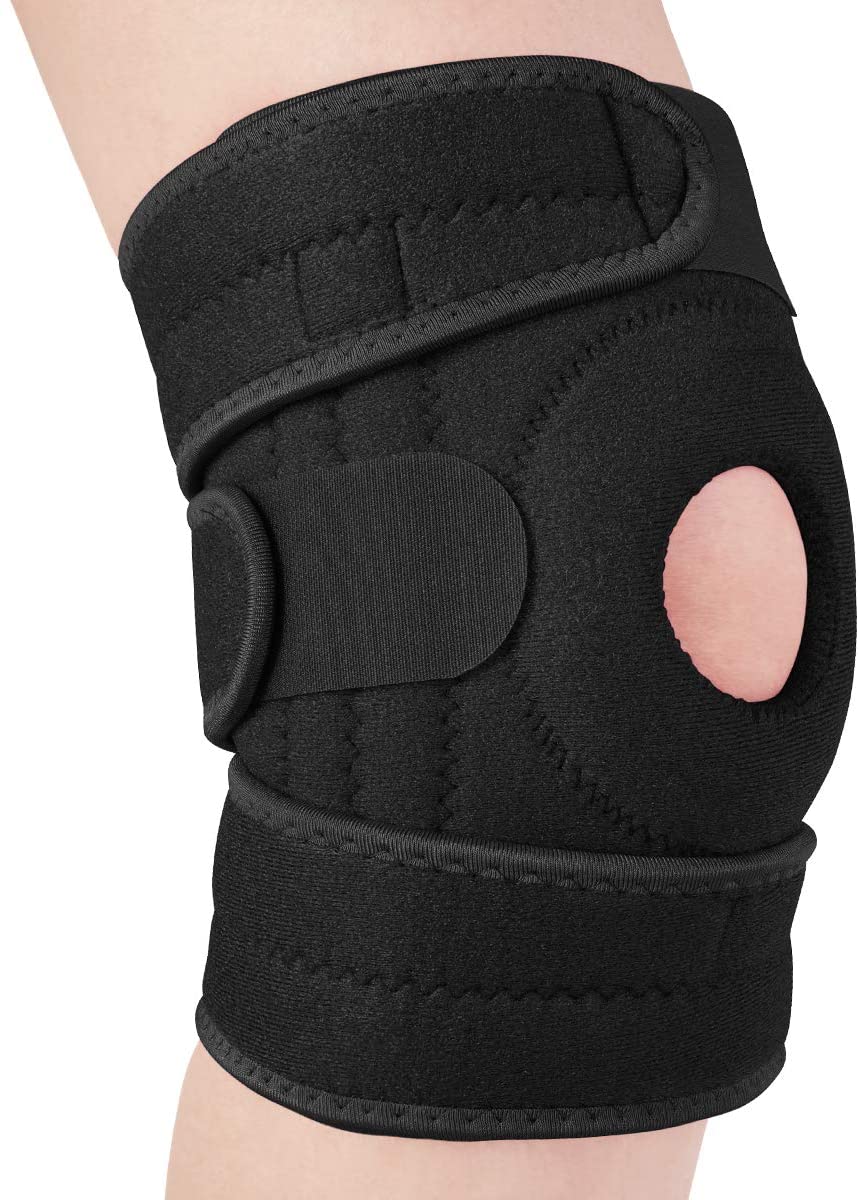 AVIDDA Knee Support with Open-Patella Design for Joint Pain, Sports, Injury Rehabilitation, Adjustable Knee Brace for Men Woman with 3 Straps, for Knee Circumference (12.5" to 18.5") Black